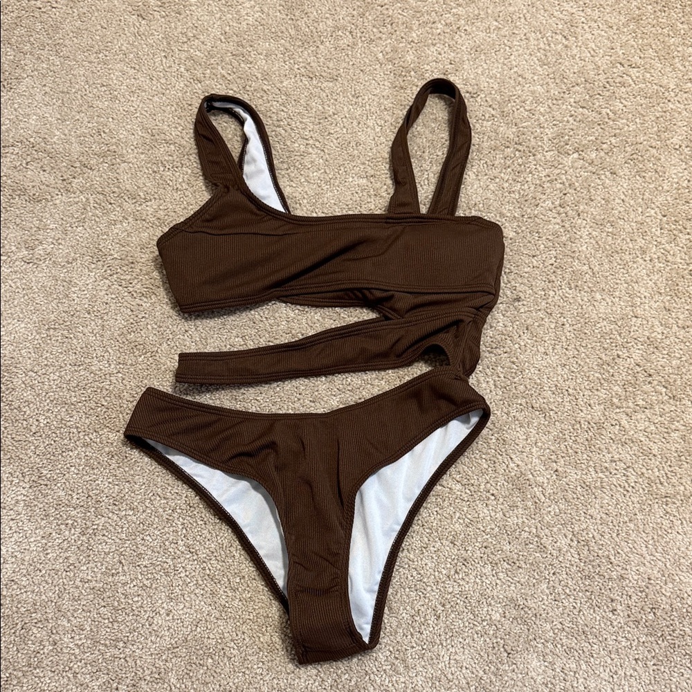 SHEIN Brown Cutout One Piece Swimsuit